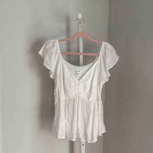 Japna Flutter Sleeve White Babydoll Top Size Large